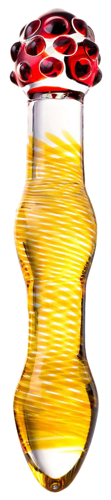 Двусторонний стимулятор из стекла с шишечками на головке 20,5 см Sexus 912141 (желтый; красный; прозрачный) 