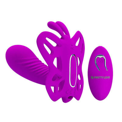 Вибробабочка с вагинальным отростком и пультом ДУ Baile PrettyLove Alston, фиолетовая (фиолетовый) 