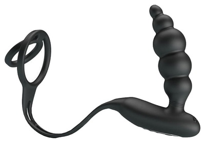 Эрекционное кольцо Pretty Love Vibrating Penis Sleeve III с анальным стимулятором (черный) 