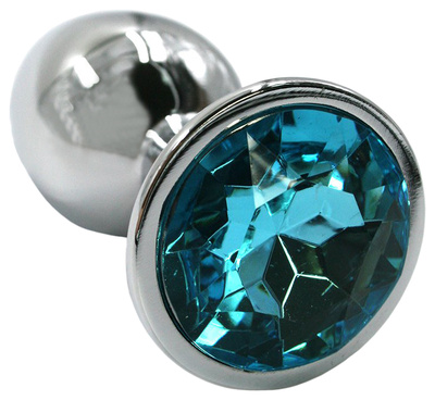 Серебристая алюминиевая анальная пробка с голубым кристаллом 7 см Kanikule (серебристый) 