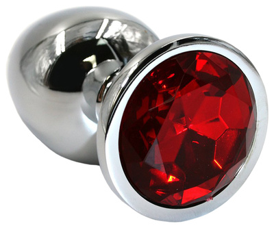 Серебристая алюминиевая анальная пробка с красным кристаллом 7 см Kanikule (серебристый) 
