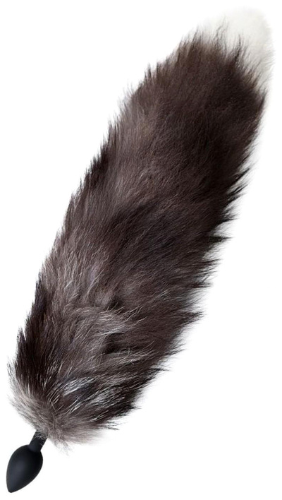 Анальная втулка с хвостом чернобурой лисы POPO Pleasure by TOYFA M силикон черная, 33 см (коричневый; серебристый; черный) 