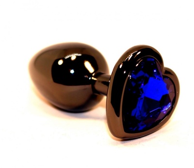 Чёрная пробка с синим сердцем-кристаллом - 7 см. 4sexdream (синий) 