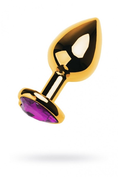 Золотистый анальный плаг с фиолетовым кристаллом-сердцем - 8 см. TOYFA (фиолетовый) 