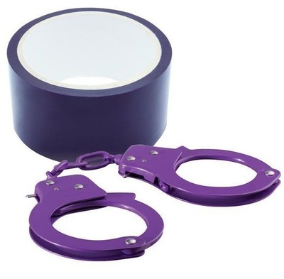 Набор для фиксации BONDX METAL CUFFS AND RIBBON: фиолетовые наручники из листового материала и липкая лента Dream Toys (фиолетовый) 