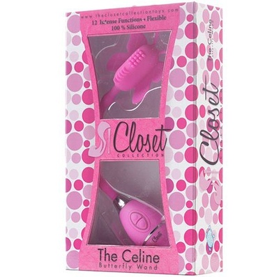 Розовый вибростимулятор-бабочка на ручке THE CELINE BUTTERFLY Closet Collection 