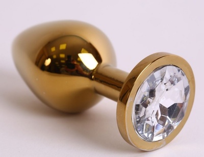 Большая золотистая анальная пробка с прозрачным кристаллом - 9,5 см. 4sexdream (прозрачный) 
