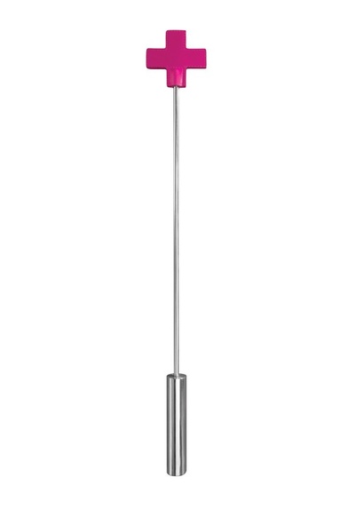 Розовая шлёпалка Leather Cross Tiped Crop с наконечником-крестом - 56 см. Shots Media BV (розовый) 