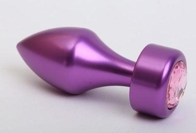 Фиолетовая анальная пробка с широким основанием и розовым кристаллом - 7,8 см. 4sexdream (розовый) 