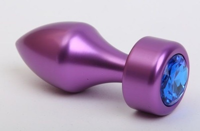 Фиолетовая анальная пробка с широким основанием и синим кристаллом - 7,8 см. 4sexdream (синий) 