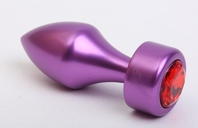Фиолетовая анальная пробка с широким основанием и красным кристаллом - 7,8 см. 4sexdream (красный) 