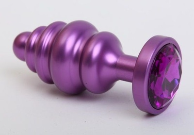 Фиолетовая ребристая анальная пробка с фиолетовым кристаллом - 7,3 см. 4sexdream (фиолетовый) 