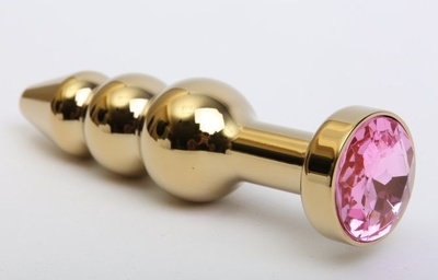 Золотистая анальная ёлочка с розовым кристаллом - 11,2 см. 4sexdream (розовый) 