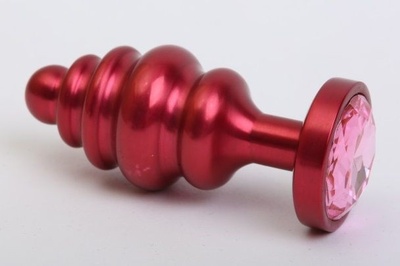 Красная ребристая анальная пробка с розовым стразом - 7,3 см. 4sexdream (розовый) 