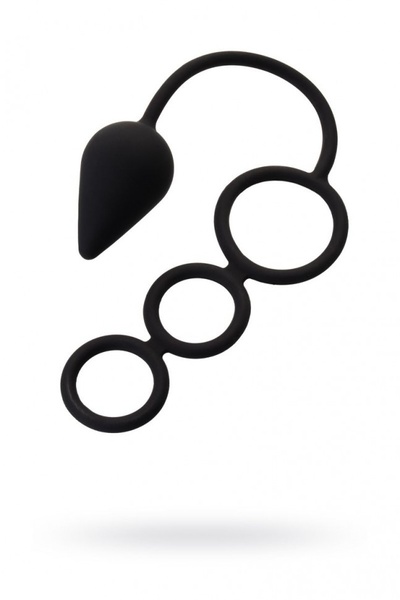 Тройное эрекционное кольцо с анальным хвостом Drop M-size Erotist (черный) 