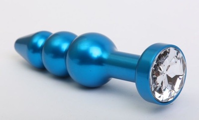 Синяя фигурная анальная пробка с прозрачным кристаллом - 11,2 см. 4sexdream (прозрачный) 