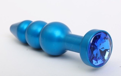 Синяя фигурная анальная пробка с синим кристаллом - 11,2 см. 4sexdream (синий) 