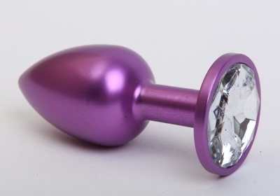 Фиолетовая анальная пробка с прозрачным стразом - 7,6 см. 4sexdream (прозрачный) 