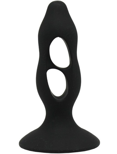 Чёрная анальная пробка с полостями для сжатия и легкого введения - 11 см. Baile (черный) 