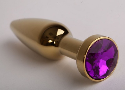 Золотистая анальная пробка с фиолетовым кристаллом - 11,2 см. 4sexdream (фиолетовый) 