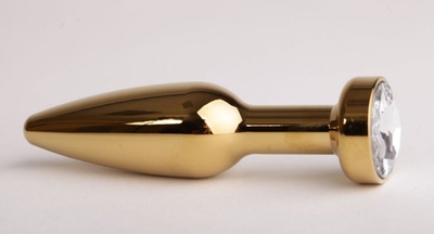 Золотистая анальная пробка с прозрачным кристаллом - 11,2 см. 4sexdream (прозрачный) 