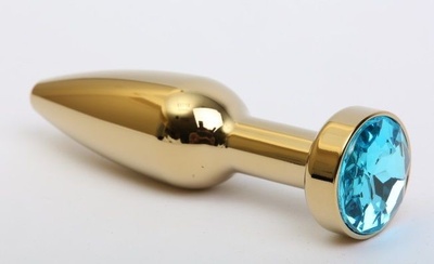 Золотистая анальная пробка с голубым кристаллом - 11,2 см. 4sexdream (нежно-голубой) 