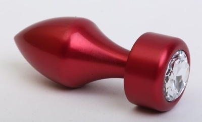 Красная анальная пробка с широким основанием и прозрачным кристаллом - 7,8 см. 4sexdream (прозрачный) 