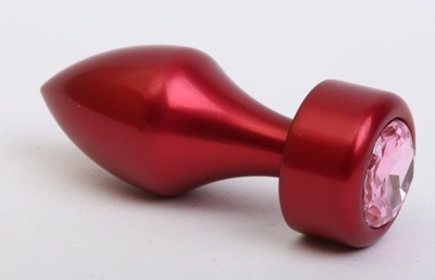 Красная анальная пробка с широким основанием и розовым кристаллом - 7,8 см. 4sexdream (розовый) 