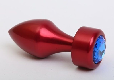 Красная анальная пробка с широким основанием и синим кристаллом - 7,8 см. 4sexdream (синий) 