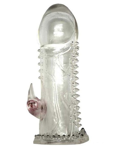 Прозрачная закрытая насадка с виброкоготком - 13 см. Eroticon (прозрачный) 
