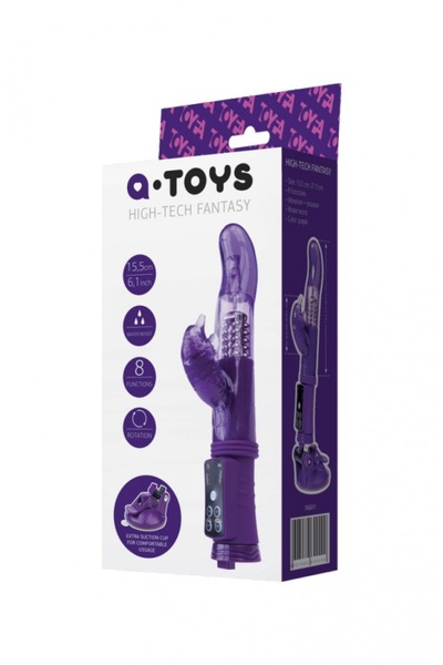 Фиолетовый вибратор с клиторальным стимулятором и супер надёжной присоской A-toys 