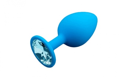Большая голубая силиконовая пробка с голубым кристаллом - 9 см. Пикантные штучки (голубой) 