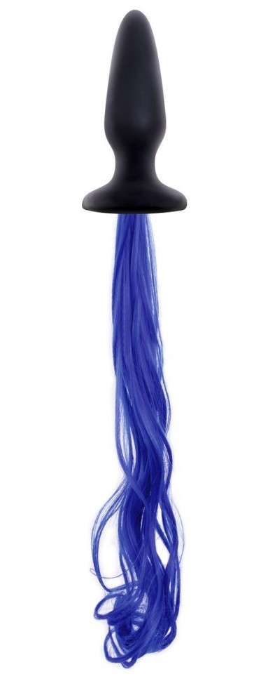 Чёрная анальная пробка с синим хвостом Unicorn Tails Blue NS Novelties (синий с черным) 