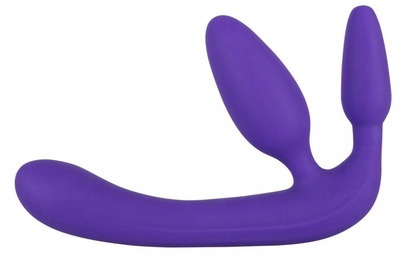 Фиолетовый безремневой страпон с двумя пробками Triple Teaser Orion 