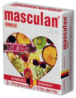 Жёлтые презервативы Masculan Ultra Tutti-Frutti с фруктовым ароматом - 3 шт. (желтый) 