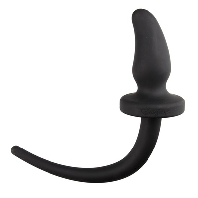 Черная изогнутая пробка Dog Tail Plug с хвостом EasyToys (черный) 