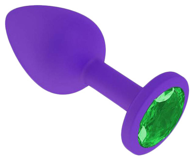 Фиолетовая анальная пробка с зеленым стразом 9,2 см Vandersex 134366-SM (фиолетовый) 