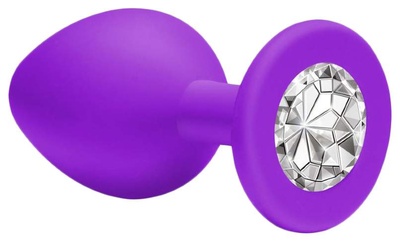Фиолетовая анальная пробка с прозрачным стразом 9,2 см Vandersex 134364-SM (фиолетовый) 