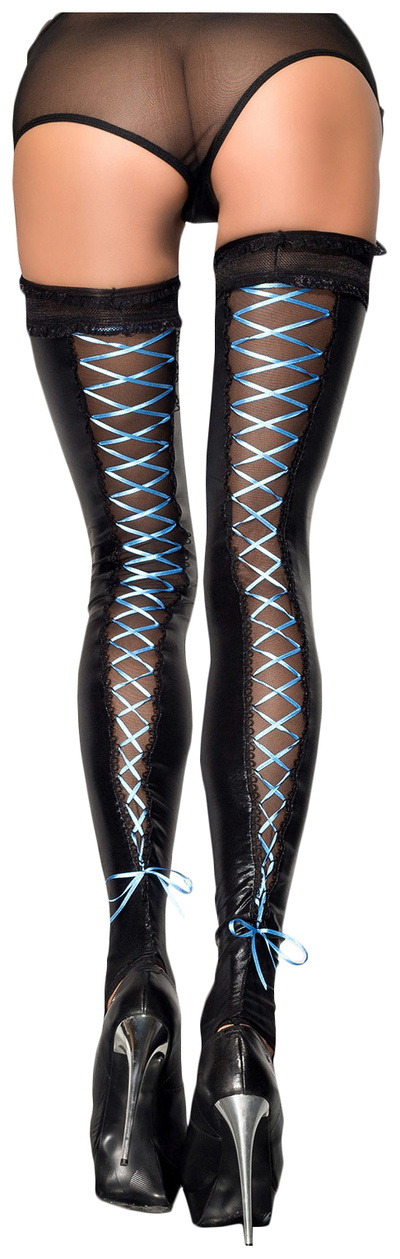 Чулки wetlook с декоративной шнуровкой из лент Me Seduce 77739-SM (голубой; черный) 