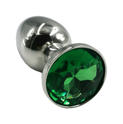 Серебристая коническая анальная втулка с зеленым кристаллом 7 см Kanikule KL-AL05M (серебристый) 