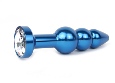 Анальная пробка удлиненная синяя с прозрачным кристаллом 11,3 см Anal Jewelry Plug (синий) 