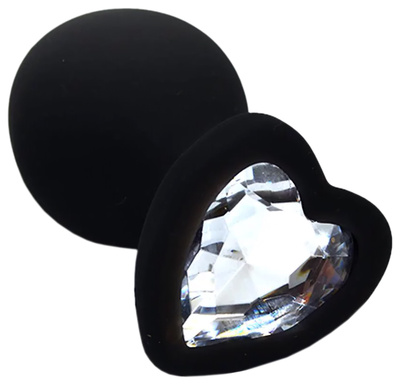Черная анальная силиконовая пробка с прозрачным кристаллом в форме сердца 8,8 см Kanikule (черный) 