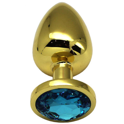 Золотистая анальная пробка с голубым кристаллом 9 см Eroticon Золотистая анальная пробка с голубым кристаллом - 9 см. голубой Eroticon (золотистый) 