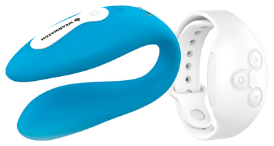 Вибратор для пар DreamLove Weatwatch Dual Pleasure Vibe голубой + пульт-часы белый (белый; голубой) 