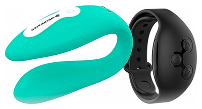 Вибратор для пар DreamLove Weatwatch Dual Pleasure Vibe зеленый + пульт-часы черный (голубой; черный) 
