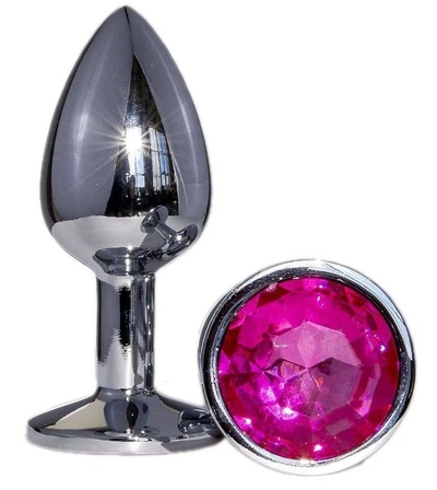 Анальная втулка Oyo металлическая с ярко-розовым кристаллом (розовый) 