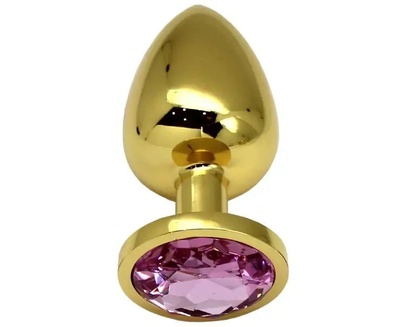 Анальная пробка Eroticon с розовым кристаллом золотистая 9 см Золотистая пробка с розовым кристаллом - 9 см. (золотистый) 