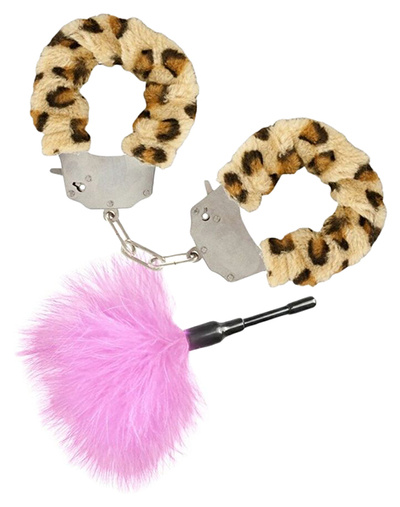Эротический набор Toy Joy леопардовые наручники и розовая пуховка (разноцветный) 