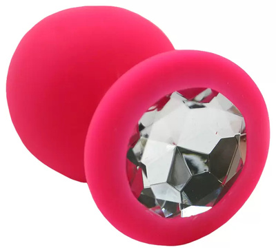 Розовая анальная пробка с прозрачным кристаллом 7 см прозрачный Главсексмаг (розовый) 