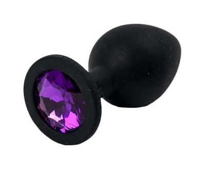 Черная силиконовая пробка с фиолетовым стразом 7 см фиолетовый Главсексмаг (черный) 